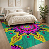 Multi-color and Patterns Vibrant Teal Mandala Area Rug