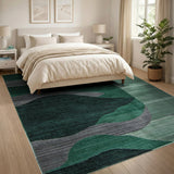 Emerald Grey Wave Abstract Area Rug
