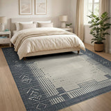 Geometric Grey Border Area Rug