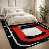 Red Racetrack Geometric Area Rug