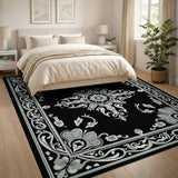 Black and White Ornate Black White Floral Medallion Area Rug