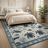 Navy Sea Turtle Coastal Beach Area Rug