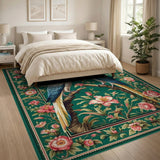 Cockatoo Parrots Pink Floral Green Area Rug