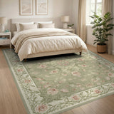 Green Sage Green Floral Vintage Area Rug