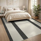 Modern Vertical Striped Black Cream Area Rug