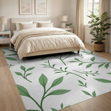 Green Green Eucalyptus Leaves Pattern Area Rug