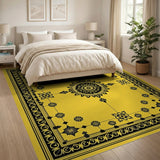 Ornate Yellow Persian Area Rug with Black Floral Mandala