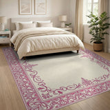 Ornate Pink Ornate Pink Floral Border Area Rug