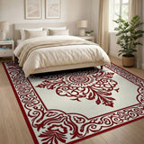 ODIKA Washable Red Traditional Medallion Low Pile Area Rug - Non-Slip & Pet Friendly