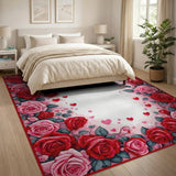 Romantic Red Roses Hearts Border Area Rug