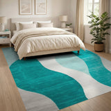 Teal Abstract Wave Blue and Teal Area Rug
