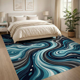Blue and Teal Abstract Area Blue Teal Abstract Wave Area Rug