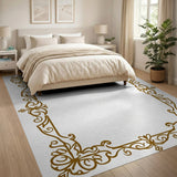Gold and Silver Ornate Gold Floral Border Area Rug