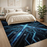 Futuristic Neon Blue Circuit Area Rug
