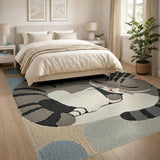 Curled Sleeping Tabby Cat Geometric Rug