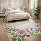 Daisy Lavender Floral Border Area Rug