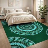 Emerald Green Teal Mandala Boho Area Rug