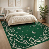 Elegant Green Snowflake Floral Area Rug