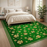 Green Golden Shamrocks Emerald Green Area Rug
