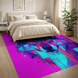 Multi-color and Patterns Geometric Modern Neon Cyber Wolf Head Area Rug