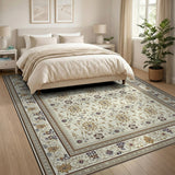 Ivory Traditional Persian Rug with Gold Floral Motifs