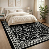 Black and White Black White Traditional Persian Area Rug