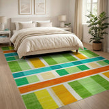 Multi-color and Patterns Geometric Modern Vibrant Multi-Color Geometric Grid Area Rug