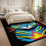 Neon Blue Tabby Cat Area Rug
