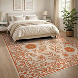 Orange Birds Floral Persian Area Rug