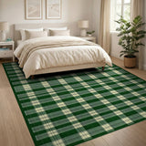 Rustic Farmhouse Classic Green Gingham Checkered Area Rug
