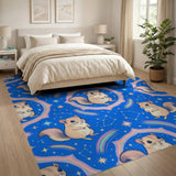 Whimsical Squirrel Rainbow Blue Kids Area Rug
