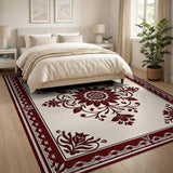 Elegant Maroon Floral Medallion on Beige Area Rug