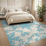 Elegant Blue Teal Swirling Floral Area Rug