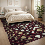Distressed Red Lattice Geometric Rug