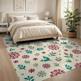 Red Anemone Floral Leaf Area Rug