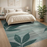 Blue and Teal Teal Green Geometric Leaf Area Rug