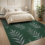 White Fern Silhouette Deep Green Area Rug