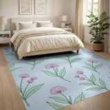 Pink Daisy Floral Pattern Area Rug