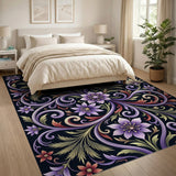 Ornate Purple Floral Vine Area Rug