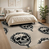 Crowned Flame Skull Pattern Area Rug