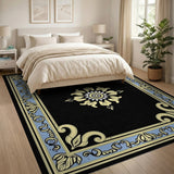 Black Persian Medallion Area Rug with Gold Floral Blue Border