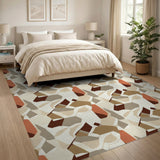 Beige and Neutral Washable Beige Geometric Area Rug