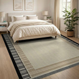 Beige Area Rug with Black Woven Borders