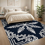 Elegant Navy Snowflake Lace Area Rug