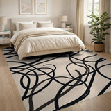 Black and White Abstract Black Swirl Area Rug