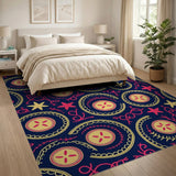 Navy Pie Slice Star Swirl Pattern Area Rug
