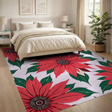 Vibrant Red Poinsettia Floral Red Area Rug