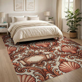 Ornate Orange Shell Leaf Baroque Rug