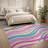 Sweeping Pink Blue Wave Abstract Area Rug