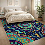 Vibrant Mandala Area Rug in Navy Multi-Color